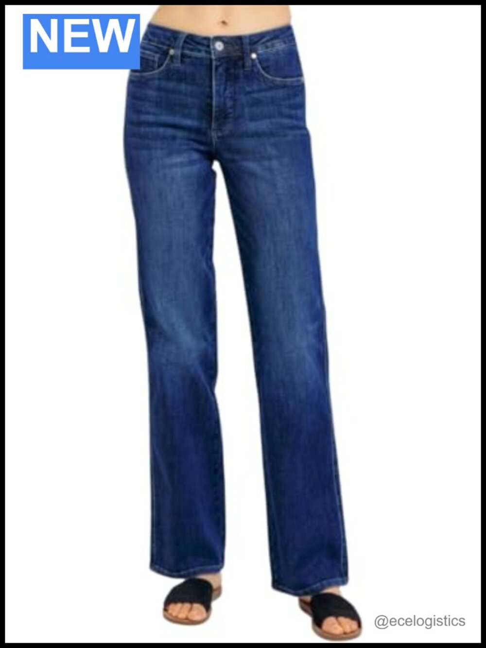 Women's Mid Rise Straight Leg Jeans with Tummy Control - Stretch Denim - 91%
